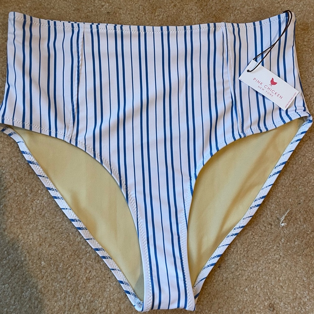 Pink Chicken Blue and White Striped Bikini